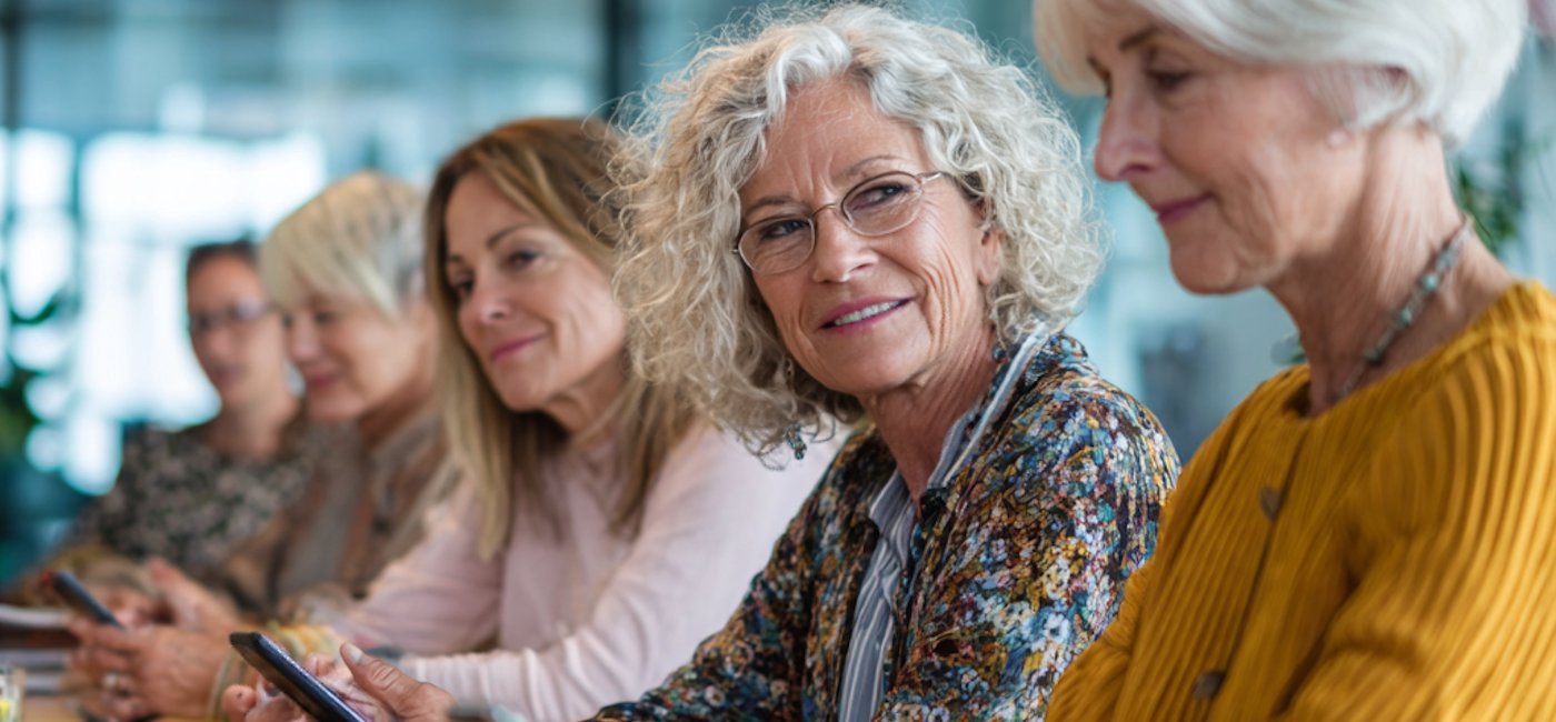 Frauen an einem Tisch, alle haben ein Smartphone in der Hand
